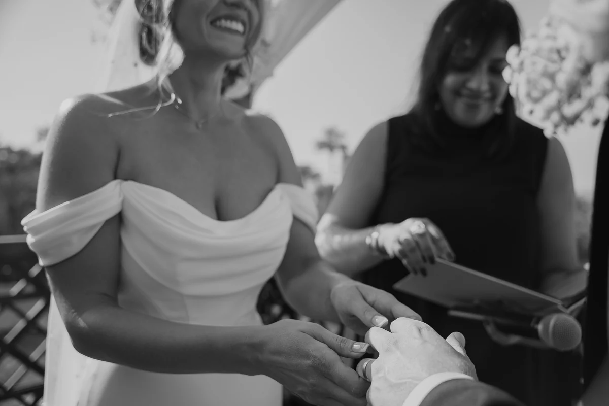 Bride getting ready with a friend, black and white