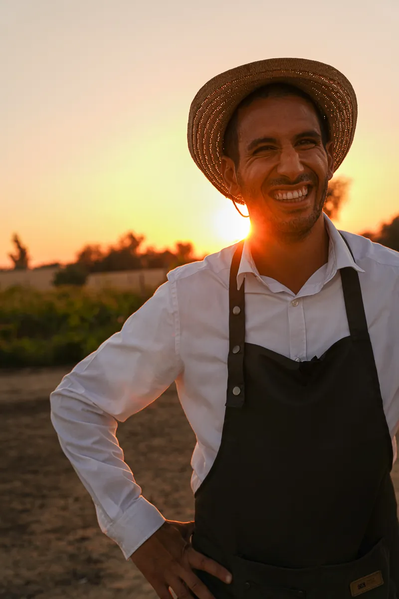 Farmer Mohamed at sunset on his biodynamic farm