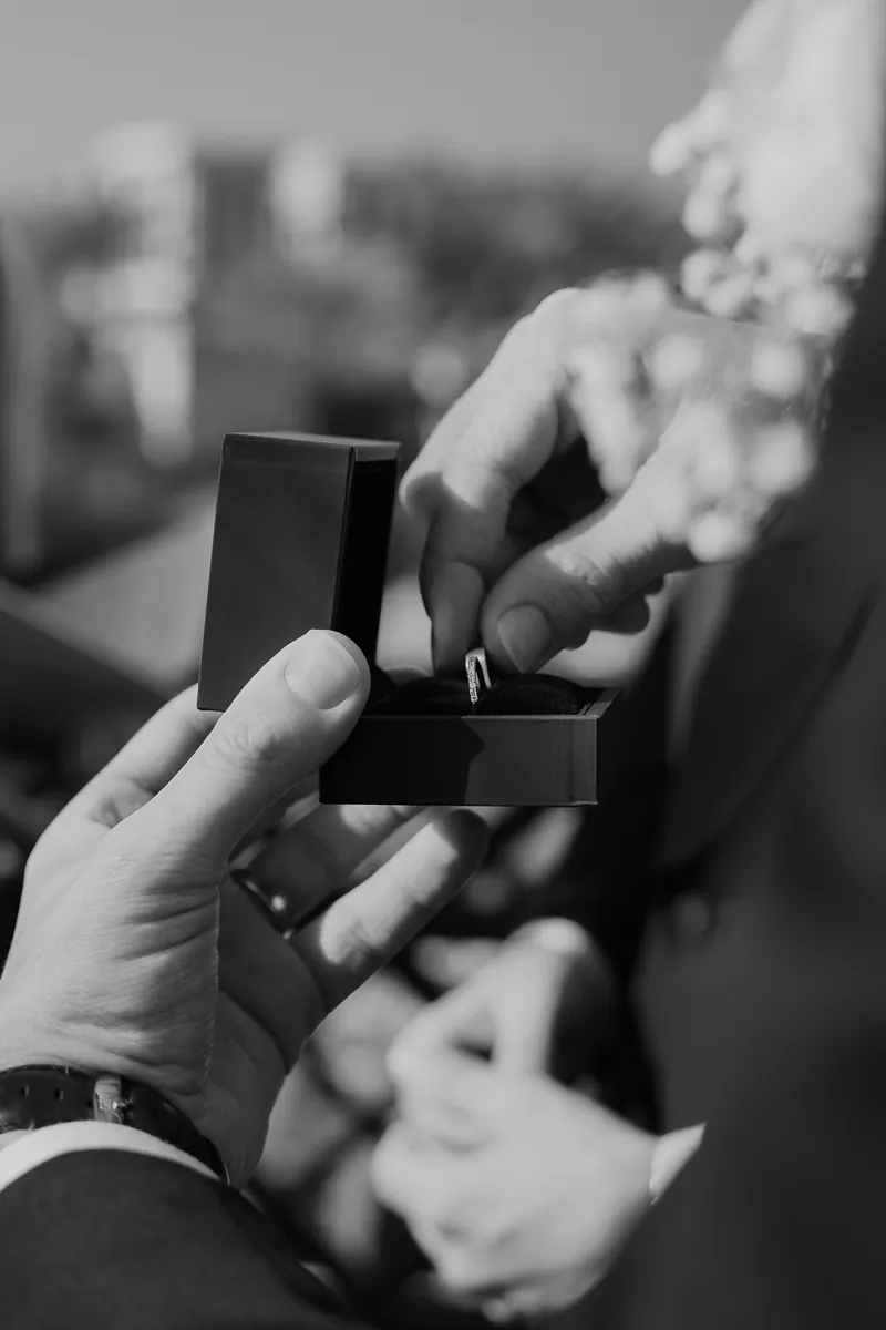 Ring box opened, black and white