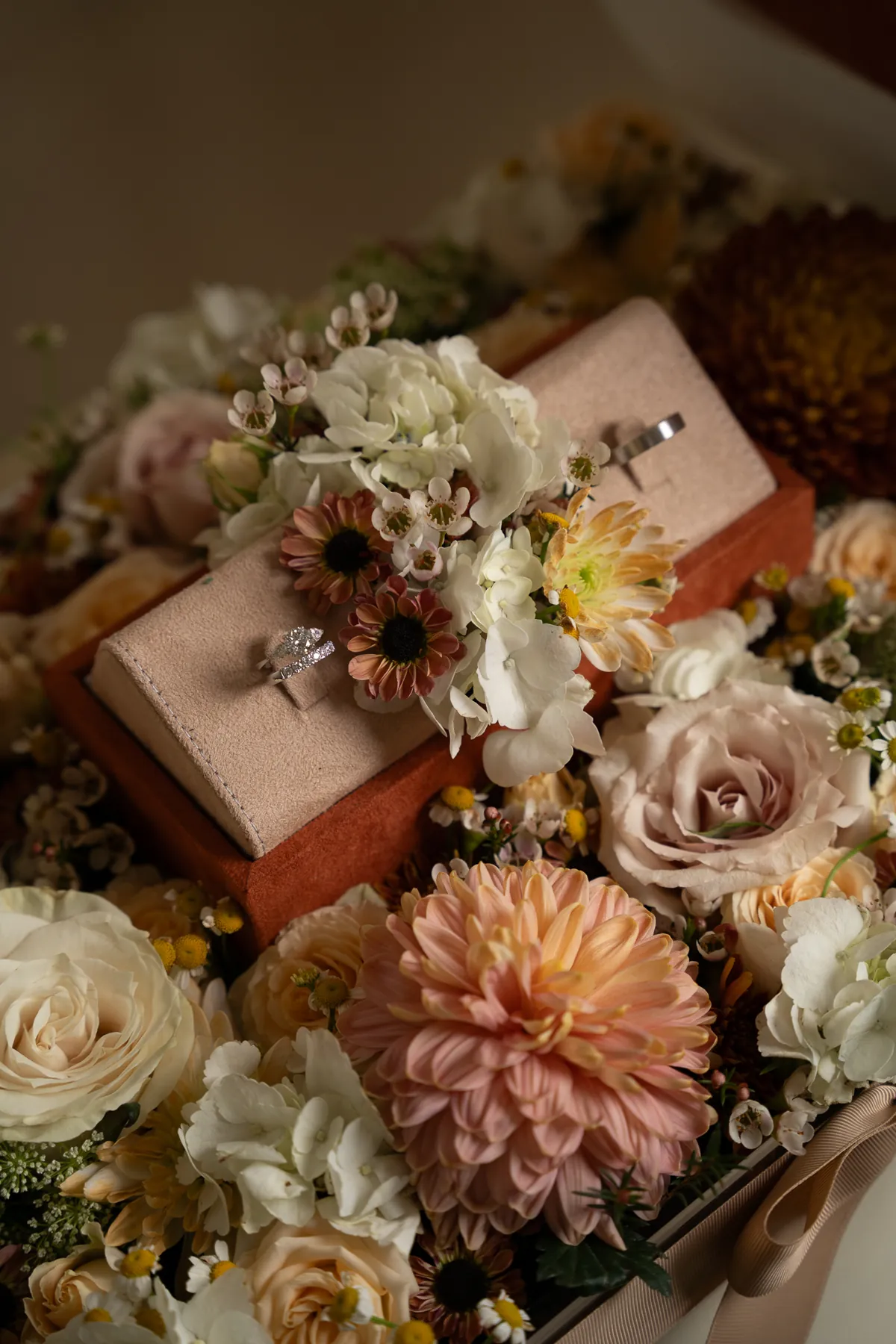 Wedding rings among flowers